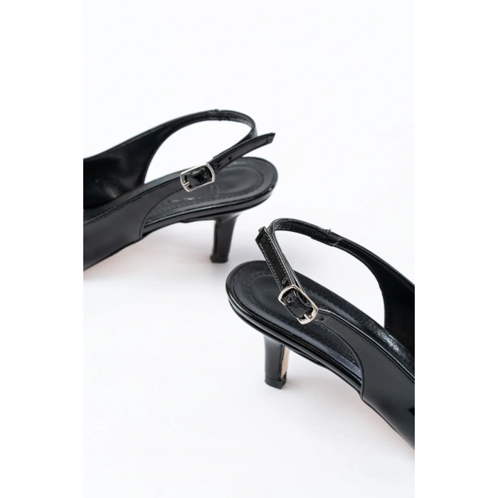 ST-1152 Siyah Rugan Günlük 7 cm Topuklu Kadın Ayakkabı