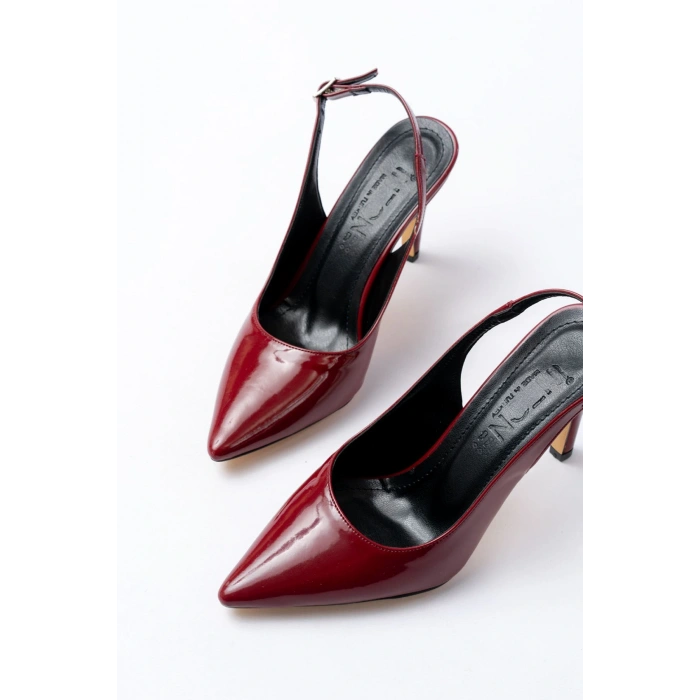 ST-1153 Bordo Rugan Günlük Arkası Açık 9 cm Topuklu Kadın Ayakkabı