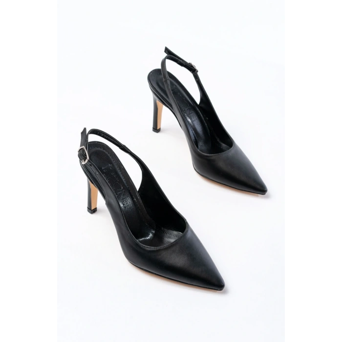 ST-1153 Siyah Günlük Arkası Açık 9 cm Topuklu Kadın Ayakkabı