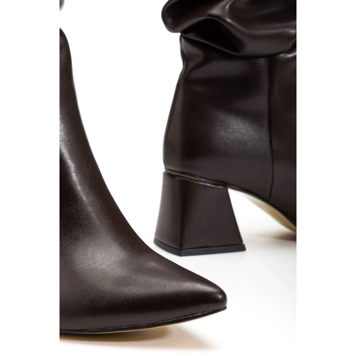 SYT-2002 Kahve Körüklü Kalın Topuklu Günlük Bayan Çizme