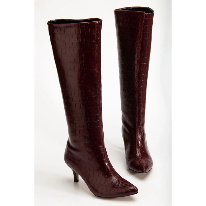 SYT-2025 bordo Kroko Günlük Kadın Çizme
