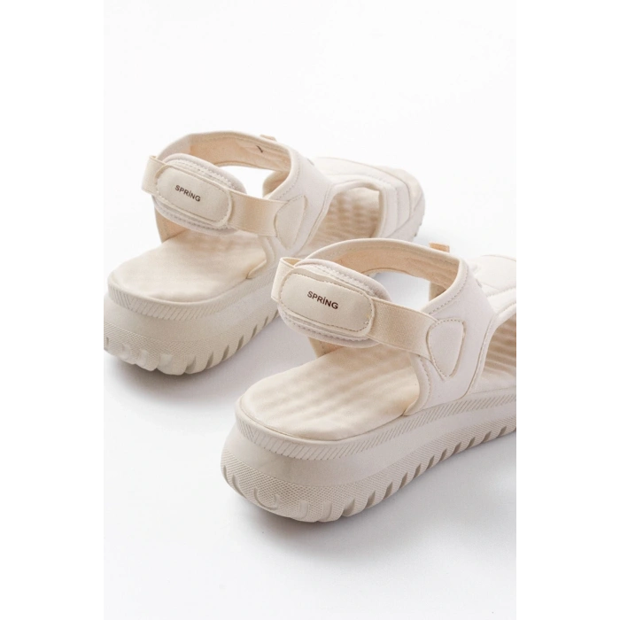 T-221 Bej  Spring Paraşüt Kumaş Lastikli Ortopedik Kadın Sandalet