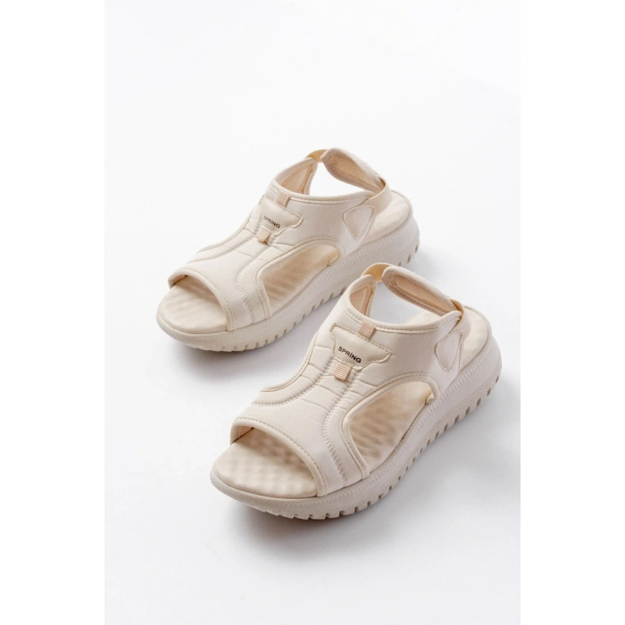 T-221 Bej  Spring Paraşüt Kumaş Lastikli Ortopedik Kadın Sandalet