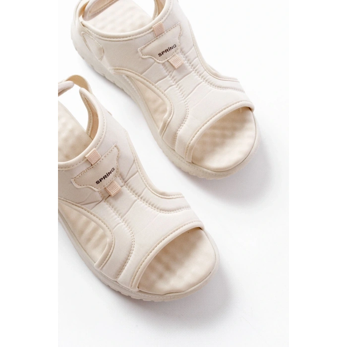 T-221 Bej  Spring Paraşüt Kumaş Lastikli Ortopedik Kadın Sandalet