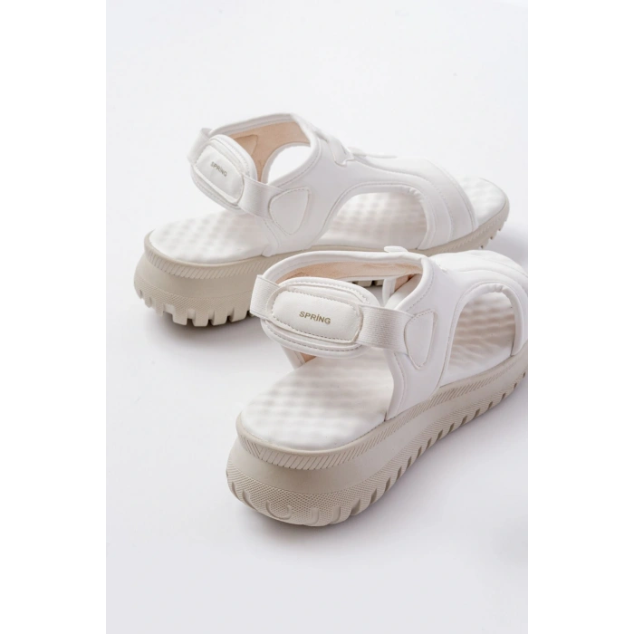 T-221 Beyaz  Spring Paraşüt Kumaş Lastikli Ortopedik Kadın Sandalet