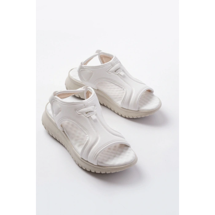 T-221 Beyaz  Spring Paraşüt Kumaş Lastikli Ortopedik Kadın Sandalet