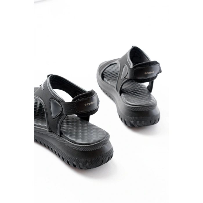 T-221 Siyah Spring Paraşüt Kumaş Lastikli Ortopedik Kadın Sandalet