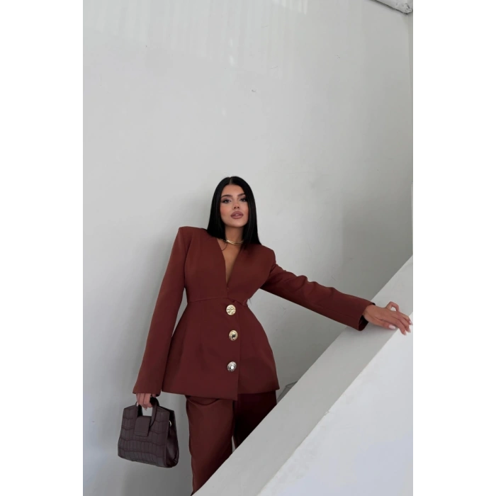 TASARI CEKETPANTOON TAKI ETA DÜĞE DETAYI  Kahverengi