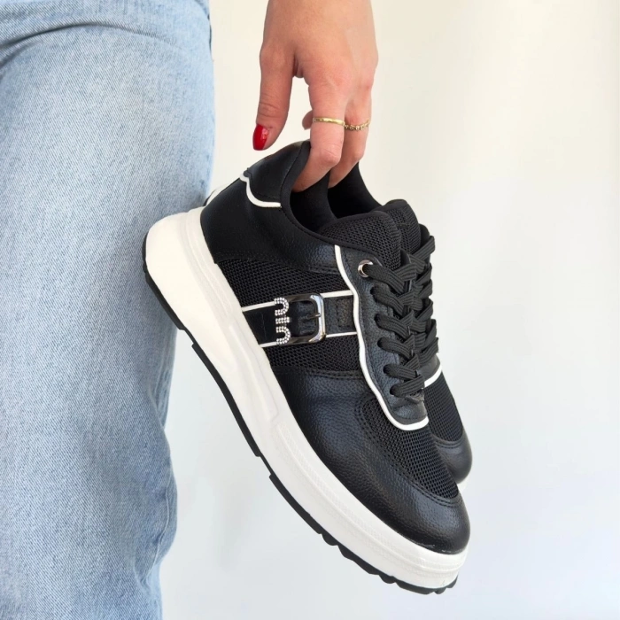 Tanwe Siyah Cilt Bağcıklı Spor Ayakkabı