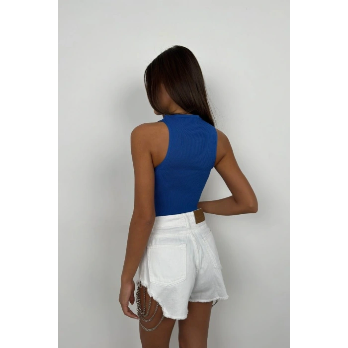 Taş Detay Dekolteli Crop Bluz