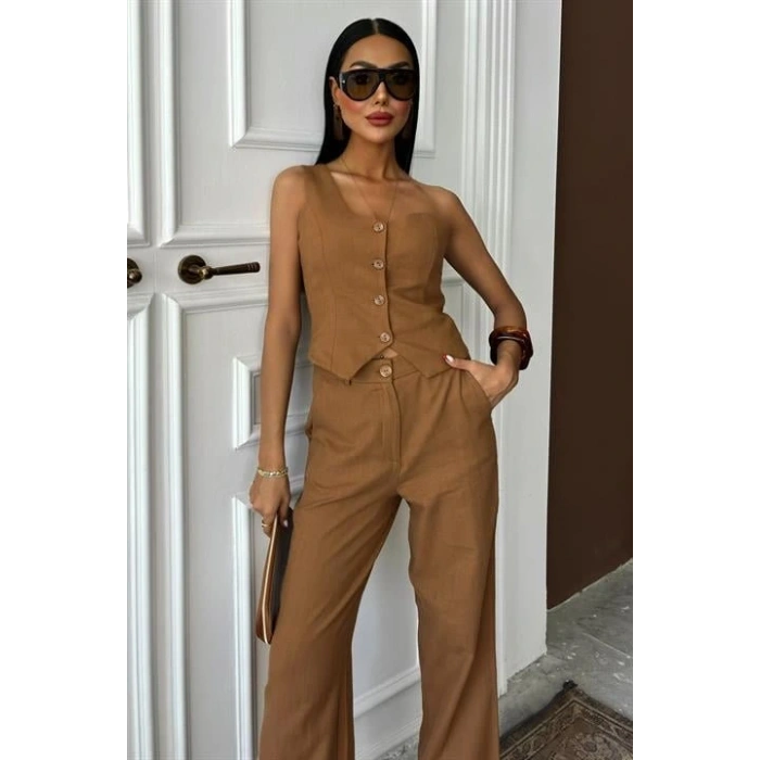 Tek Omuz Büstiyer Plazzo Pantolon Viscon Takım 10159