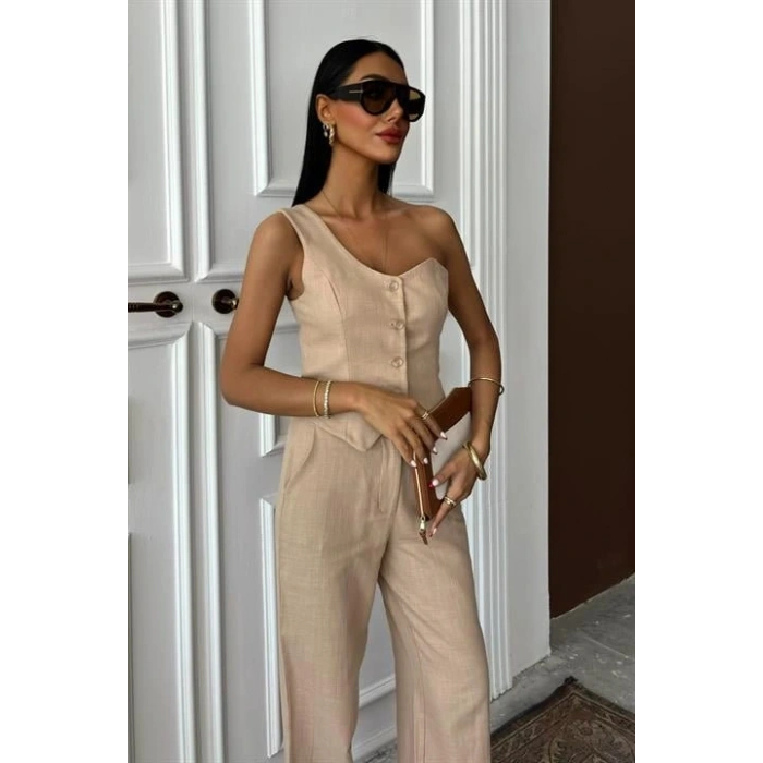 Tek Omuz Büstiyer Plazzo Pantolon Viscon Takım 10159