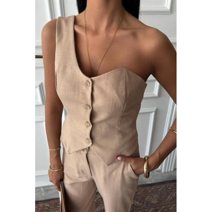 Tek Omuz Büstiyer Plazzo Pantolon Viscon Takım 10159