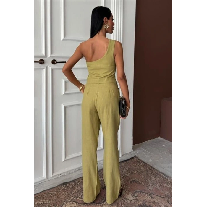 Tek Omuz Büstiyer Plazzo Pantolon Viscon Takım 10159