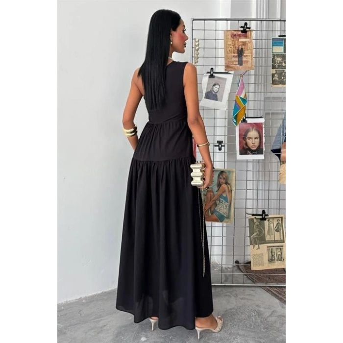 Tek Omuzlu Pile Detay Maxi Elbise 2895