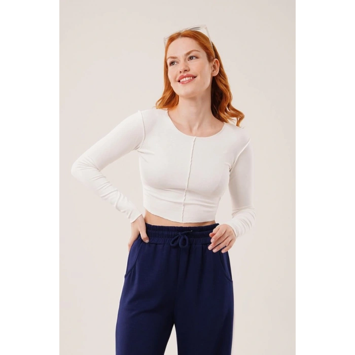 Ters Dikişli Basic Beyaz Body Bluz