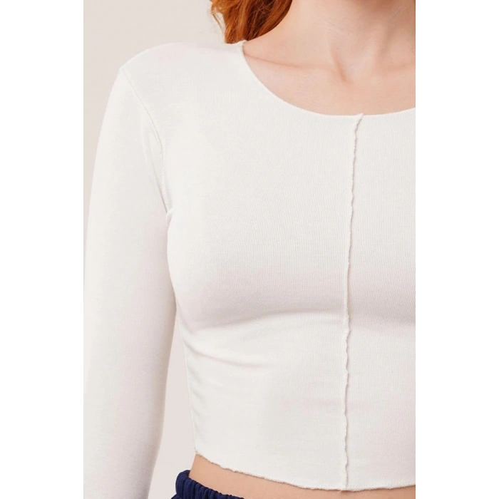 Ters Dikişli Basic Beyaz Body Bluz