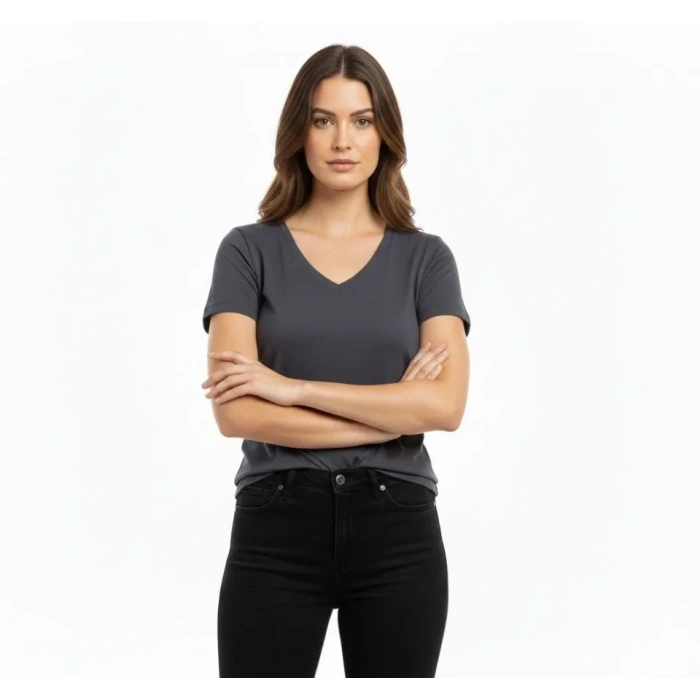 Thirt V Yaka lim Fit ikralı Tişört Günlük Basic Body  Füme