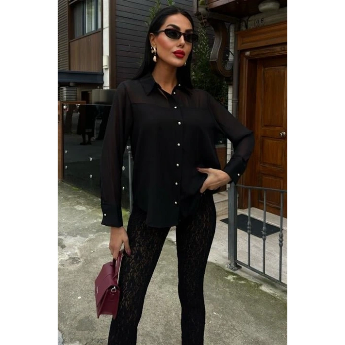 Transparan Detaylı Dökümlü Gömlek 3427