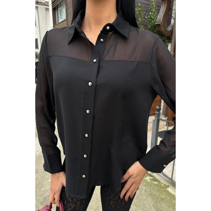 Transparan Detaylı Dökümlü Gömlek 3427