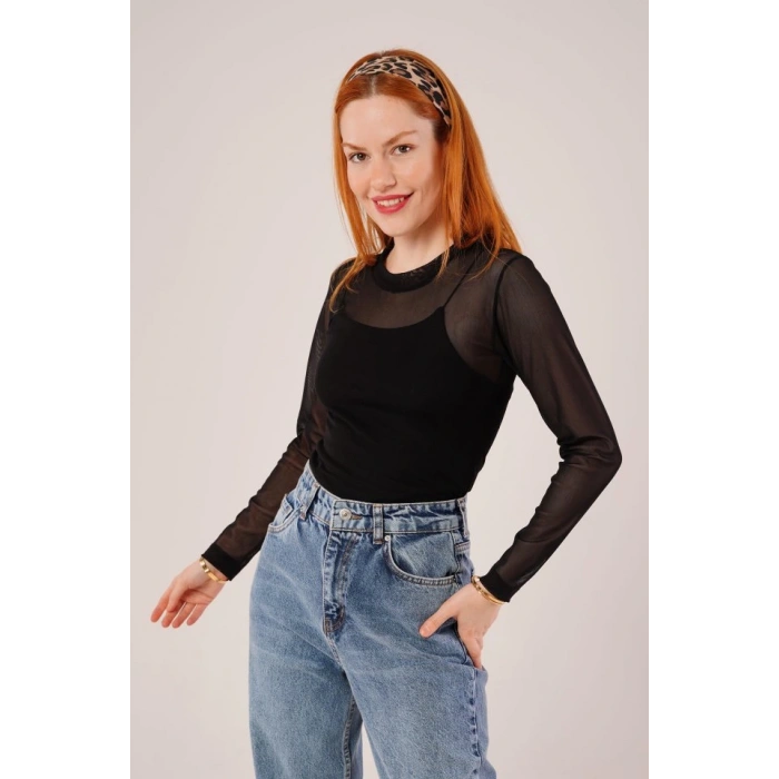 Transparan iyah Tül Basic Bluz