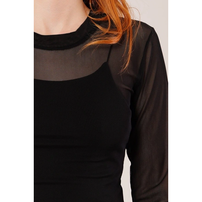 Transparan iyah Tül Basic Bluz