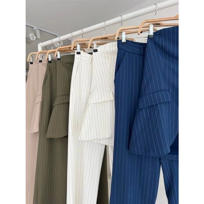 traplez Büstiyerli Plazzo Pantolonlu Çizgili Takım 10151