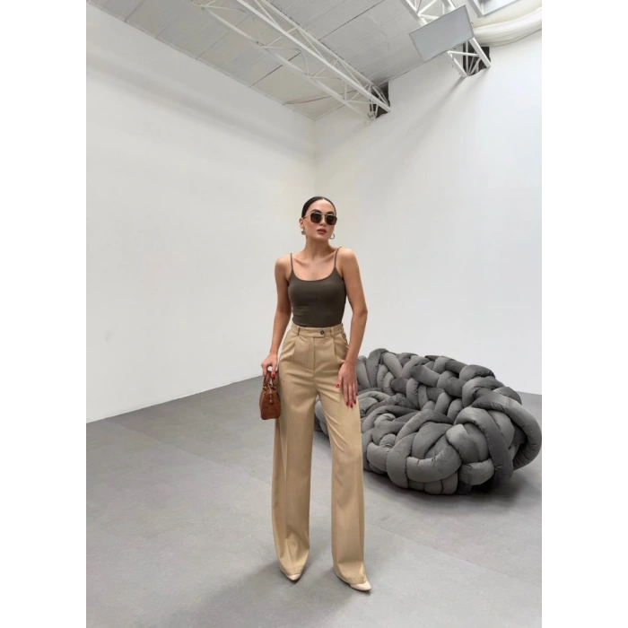 Trio Arka Bel Lasti̇k Detayli Palazzo Pantolon