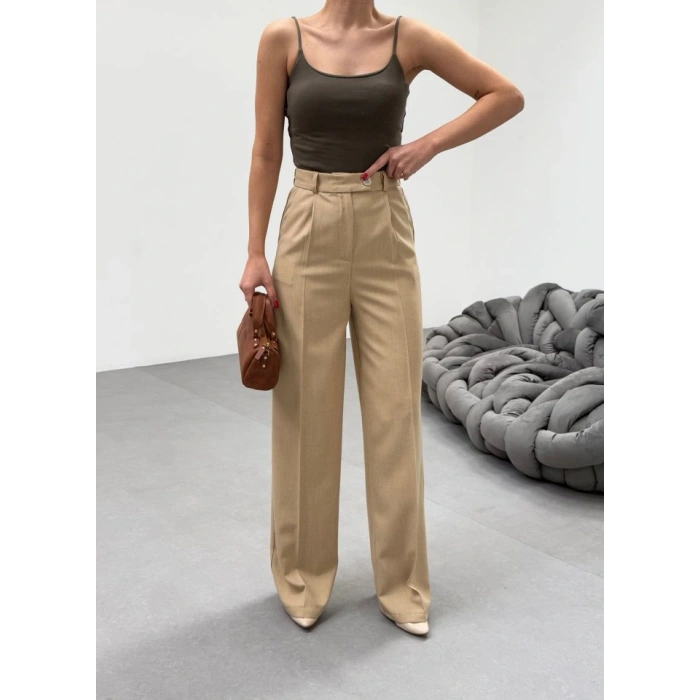 Trio Arka Bel Lasti̇k Detayli Palazzo Pantolon