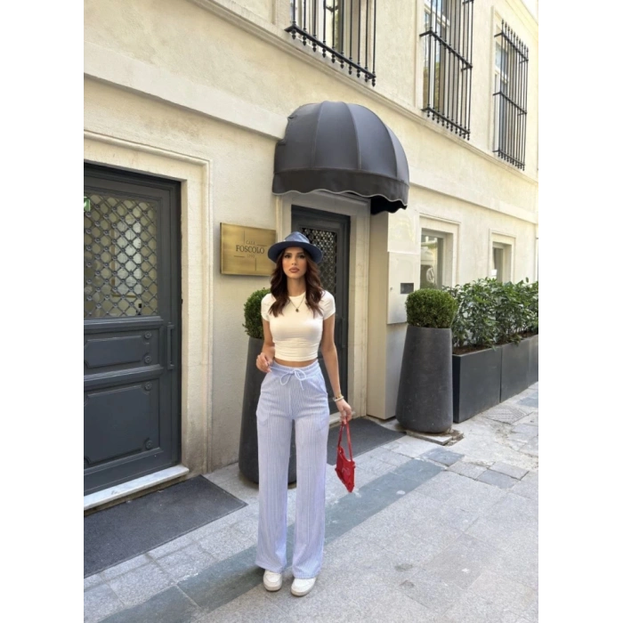 u Yolu Çizgili Kolay Kombinle Ne Bilir Cepli Pantolon  Açık avi