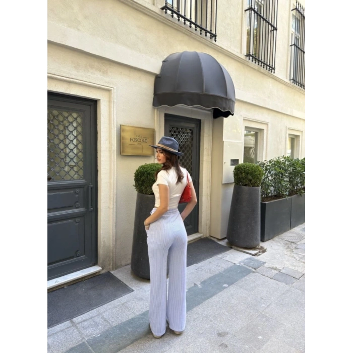 u Yolu Çizgili Kolay Kombinle Ne Bilir Cepli Pantolon  Açık avi