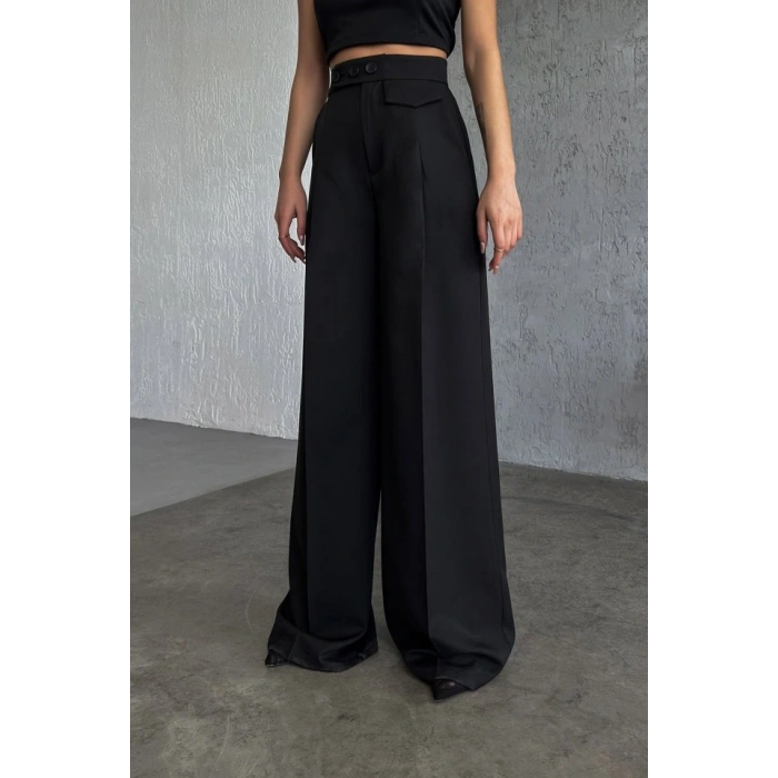 Üç Düğme Detayli Palazzo Pantolon