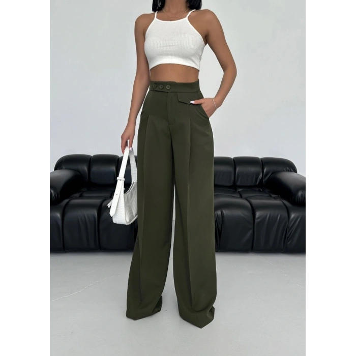 Üç Düğme Detayli Palazzo Pantolon