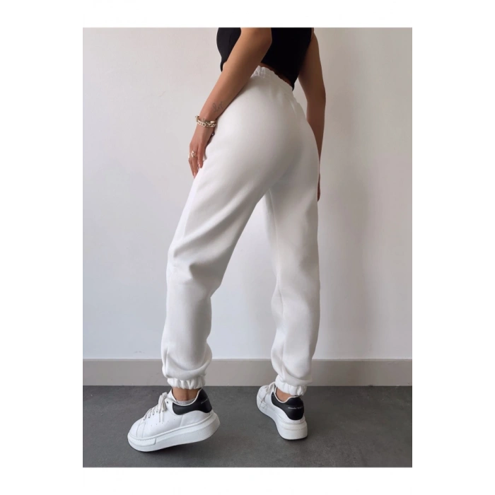 Üç İplik Basic astikli Eşofman Pantolon  Beyaz