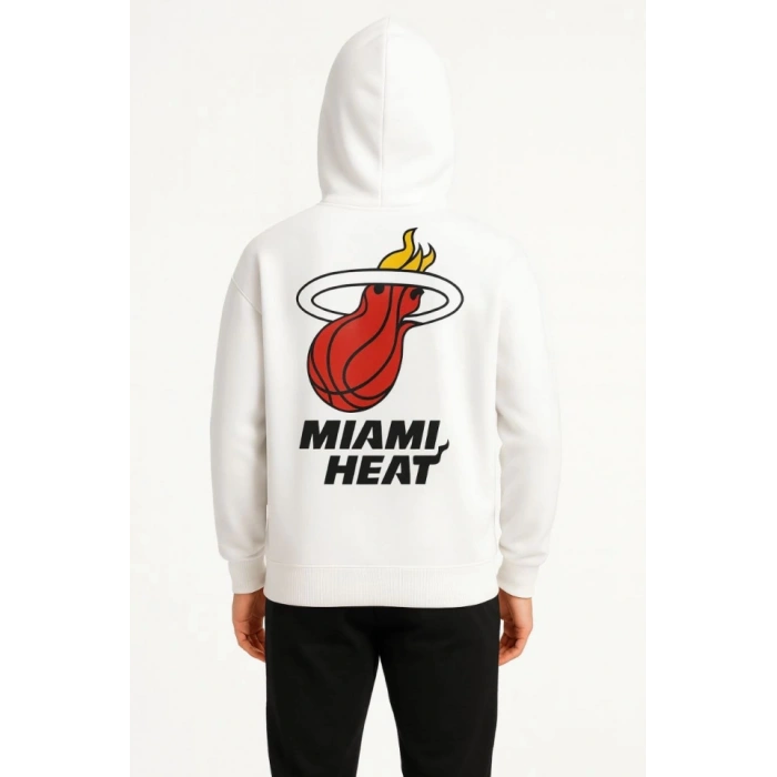 Üç İplik Kapüşonlu Ön Ve Arka Baskılı weathirt Hoodie  Beyaz