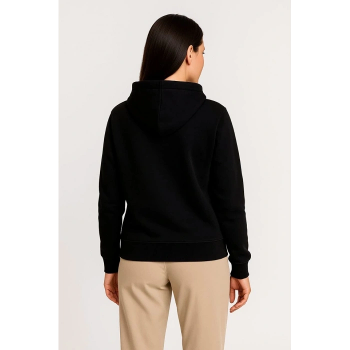 Üç İplik Kapüşonlu Tam Fermuarlı Kanguru Çepli weathirt Hoodie  iyah