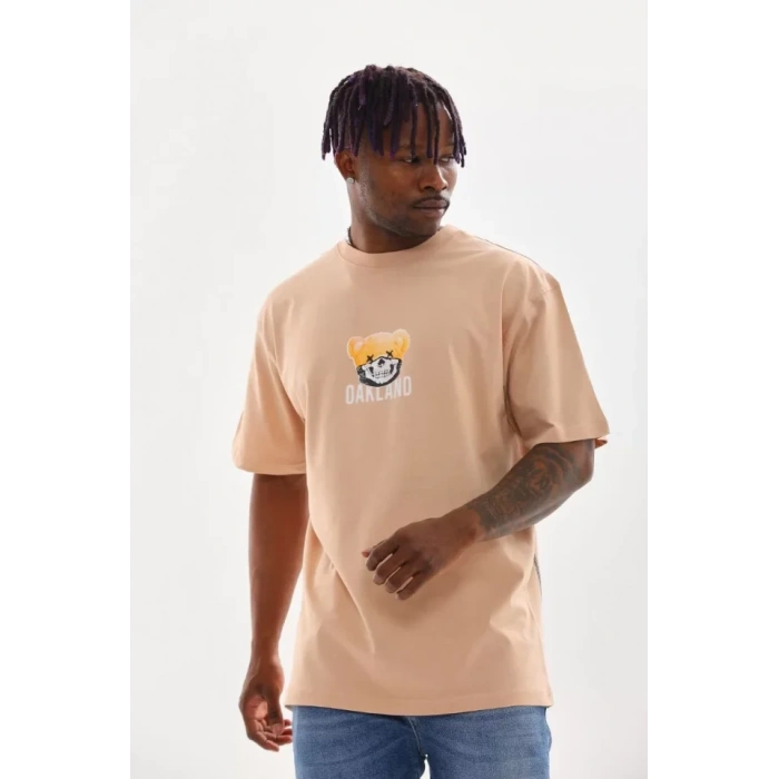 Unisex Baskılı Oversize Thirt  Bej