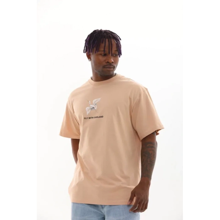 Unisex Baskılı Oversize Thirt  Bej