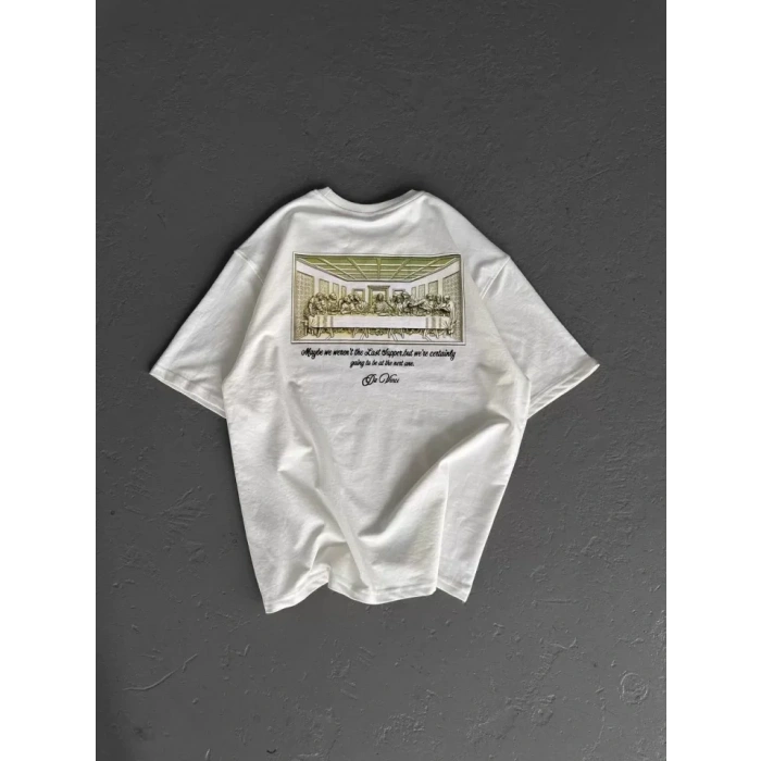 Unisex Baskılı Oversize Thirt  Beyaz