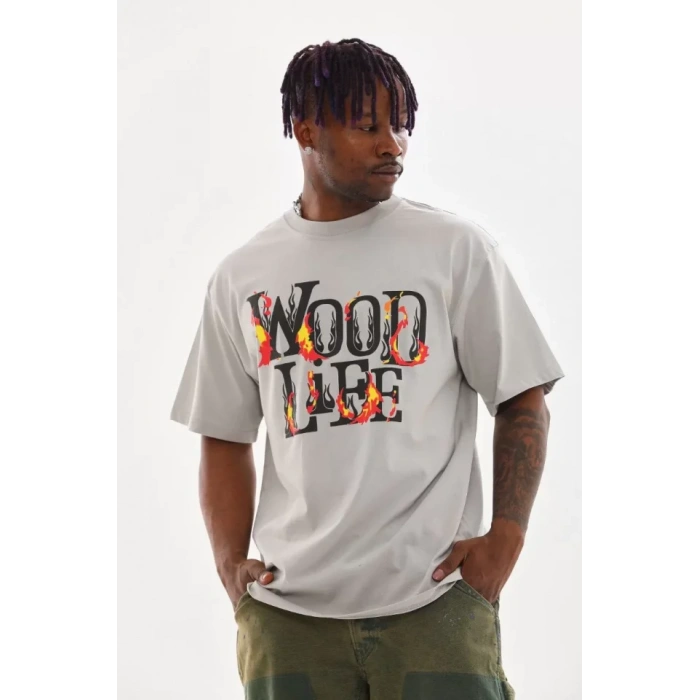 Unisex Baskılı Oversize Thirt  Gri