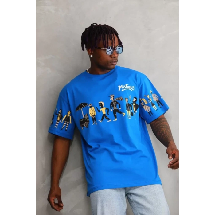 Unisex Bisiklet Yaka Baskılı Oversize Thirt  avi