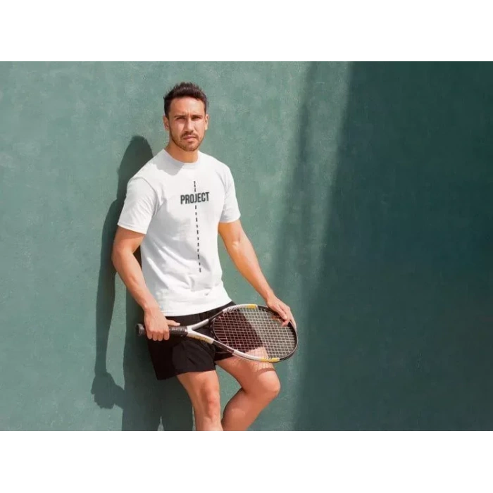 Unisex Bisiklet Yaka Baskılı Oversize Thirt  Beyaz