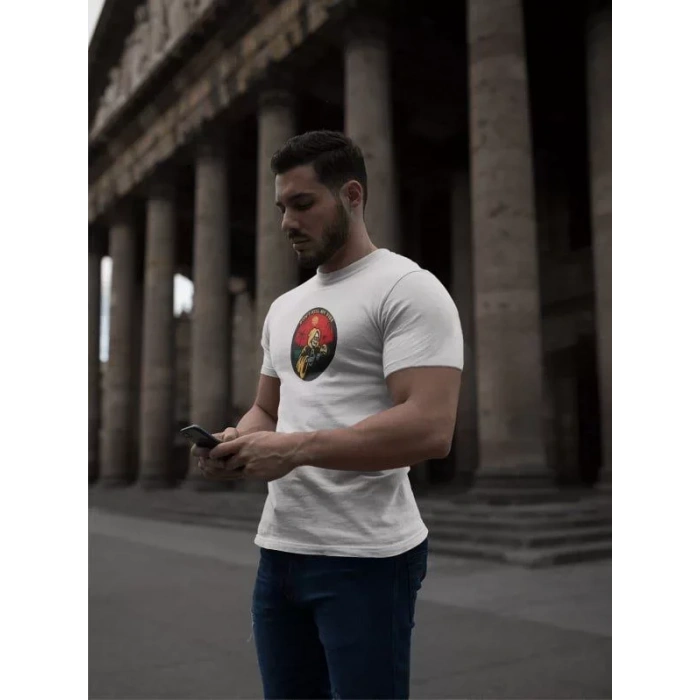 Unisex Bisiklet Yaka Baskılı Oversize Thirt  Beyaz