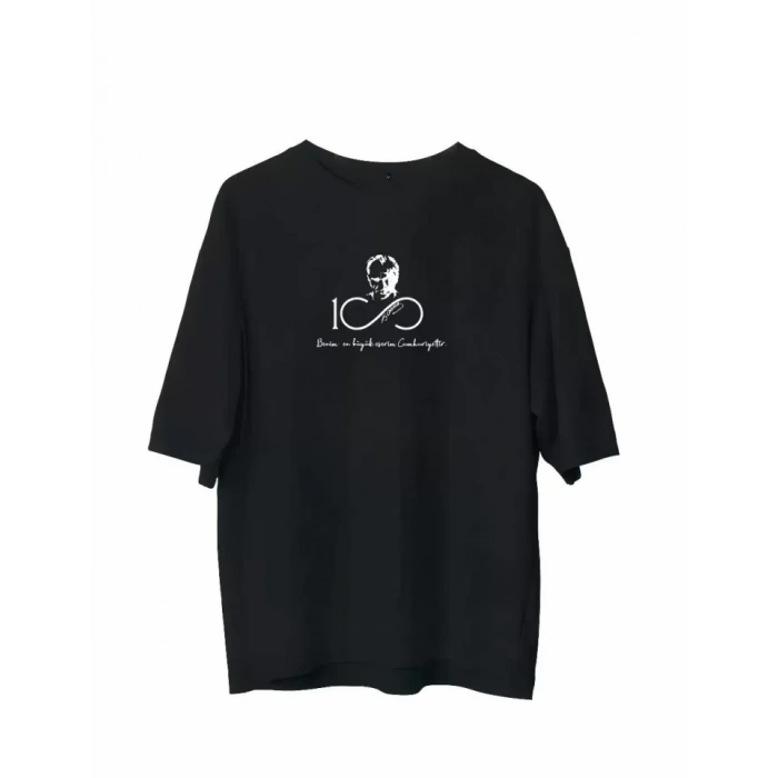 Unisex Bisiklet Yaka Baskılı Oversize Thirt  iyah