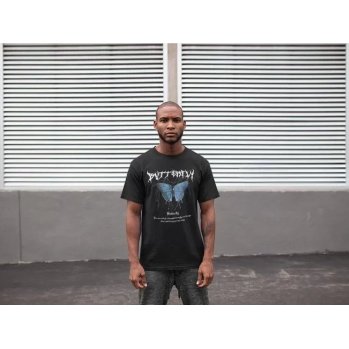 Unisex Bisiklet Yaka Baskılı Oversize Thirt  iyah