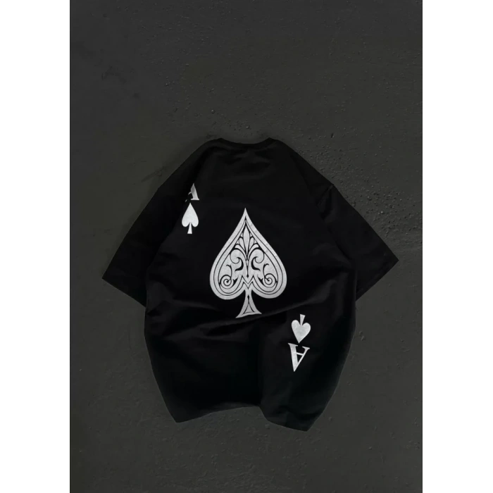 Unisex Bisiklet Yaka Baskılı Oversize Thirt  iyah