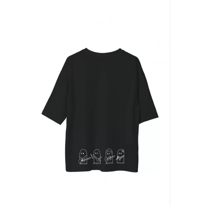 Unisex Bisiklet Yaka Baskılı Oversize Thirt  iyah