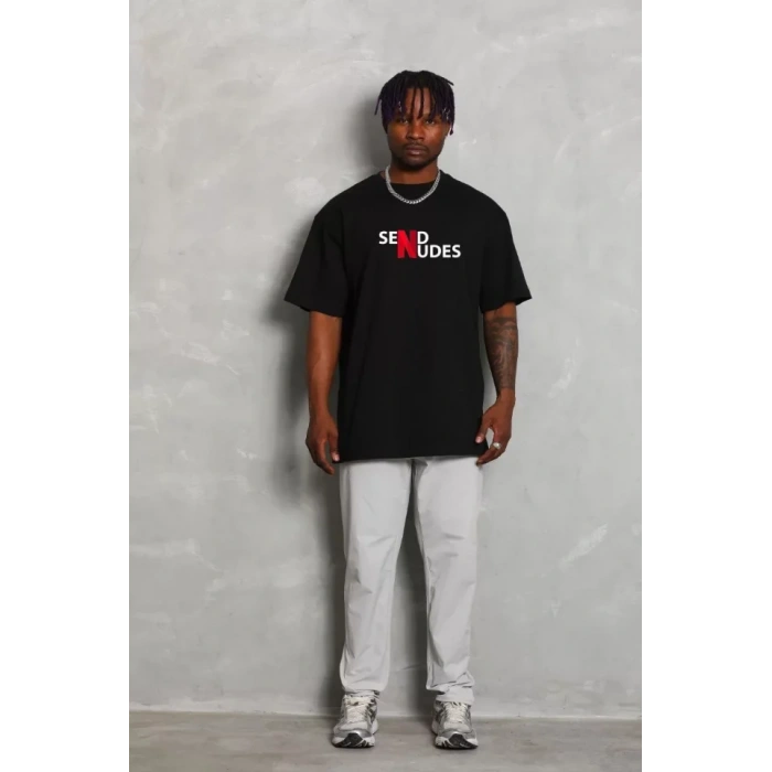 Unisex Bisiklet Yaka Double Oversize Baskılı Thirt  iyah