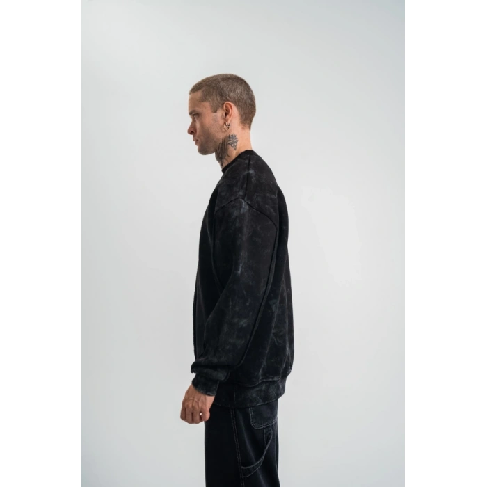 Unisex Bisiklet Yaka Özel Pis Dikişli Yıkamalı weathirt  iyah