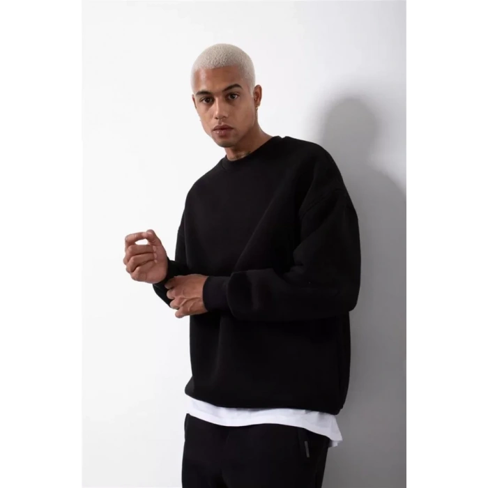 Unisex Biskilet Yaka Üç İplik weathirt  iyah